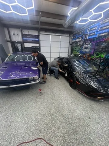 The garage floor mid-project